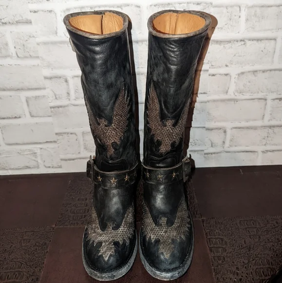 NEW Old Gringo Iron Eagle Black Distressed Riveted Biker Boots size 6.5 - Picture 2 of 13